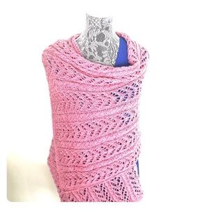 New Women’s Hand Knit Pink Lace Shawl Scarf